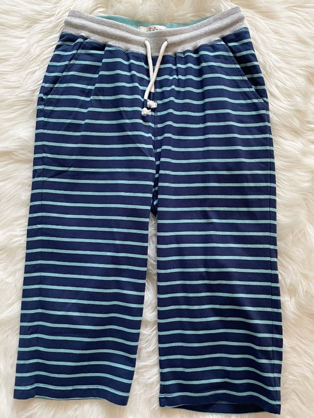 NEW Mini Boden Gray Blue Turquoise Stripe Jersey Baggies Shorts